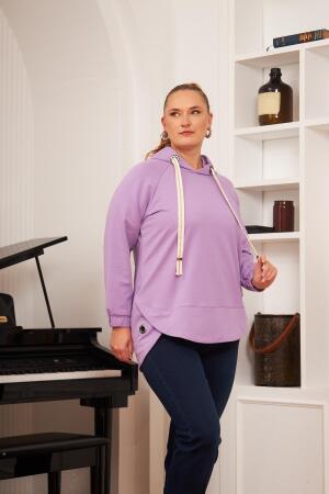 Büyük Beden Süslemeli Bağcıklı Kordon Sweatshirt Lila - RMG