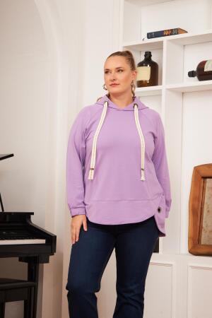 Büyük Beden Süslemeli Bağcıklı Kordon Sweatshirt Lila - RMG (1)