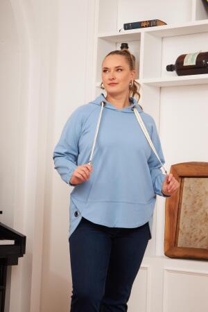 Büyük Beden Süslemeli Bağcıklı Kordon Sweatshirt Mavi - RMG (1)
