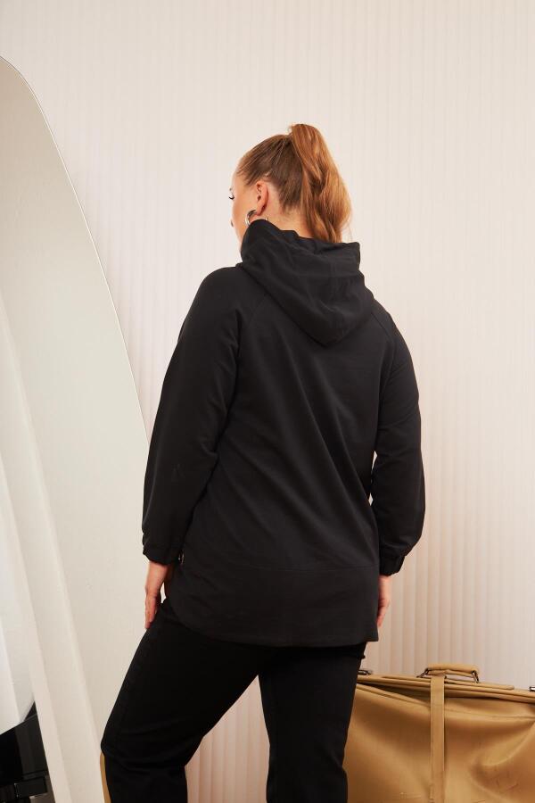 Büyük Beden Süslemeli Bağcıklı Kordon Sweatshirt Siyah - 7
