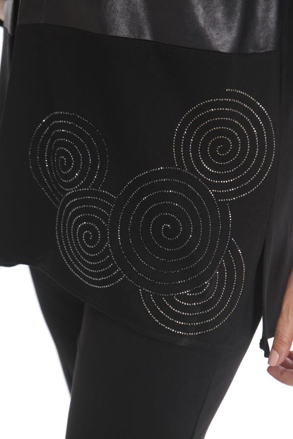 Büyük Beden Taş Baskılı Derili Garnili Siyah İkili Takım - 6