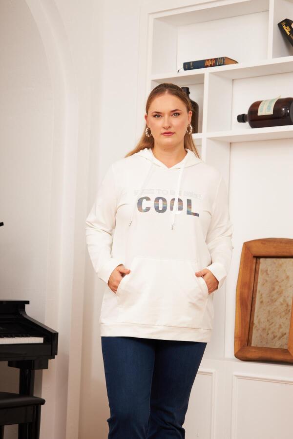 Büyük Beden Taş Baskılı Sweatshirt Ekru - 2