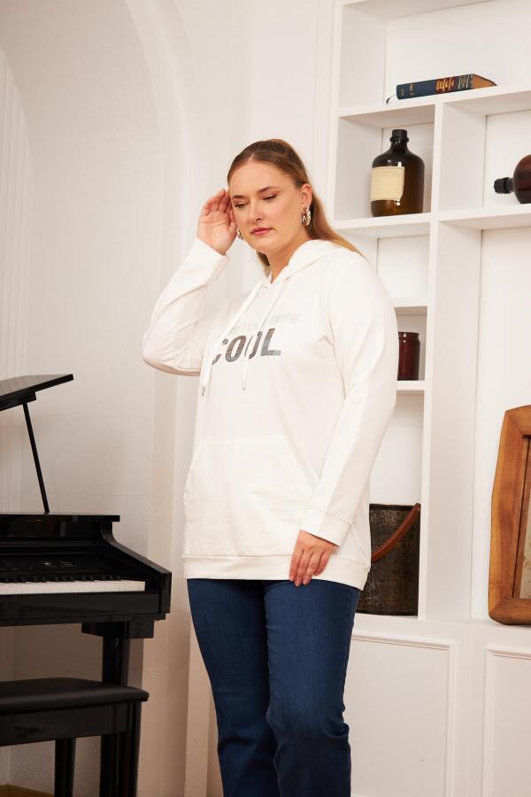 Büyük Beden Taş Baskılı Sweatshirt Ekru - 5