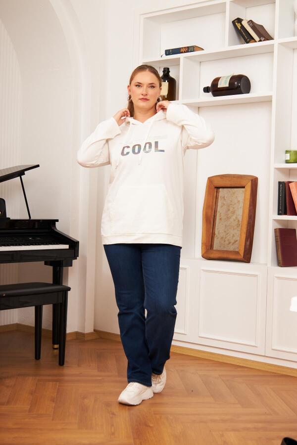 Büyük Beden Taş Baskılı Sweatshirt Ekru - 6