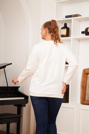 Büyük Beden Taş Baskılı Sweatshirt Ekru - 6