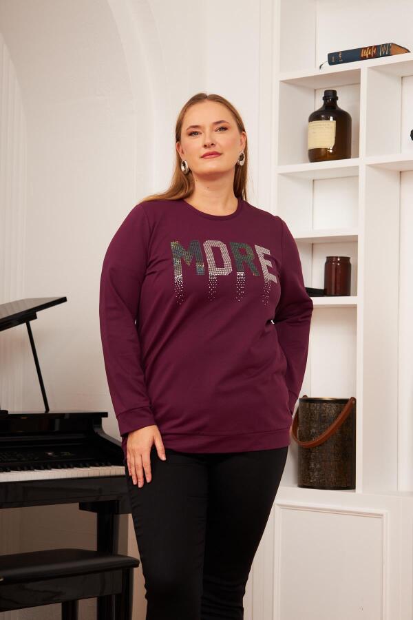Büyük Beden Taş Baskılı Sweatshirt K.Mor - 2
