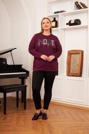 Büyük Beden Taş Baskılı Sweatshirt K.Mor - 4