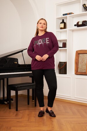 Büyük Beden Taş Baskılı Sweatshirt K.Mor - 5