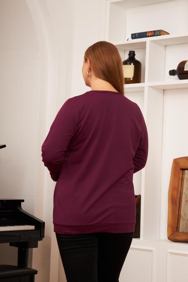 Büyük Beden Taş Baskılı Sweatshirt K.Mor - 7