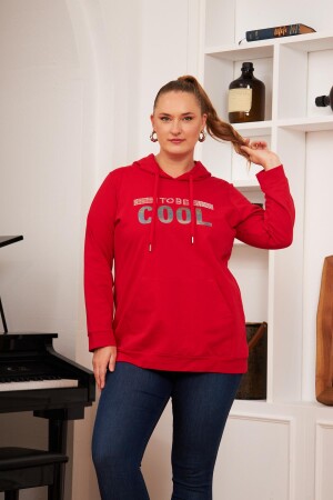 Büyük Beden Taş Baskılı Sweatshirt Kırmızı - 2