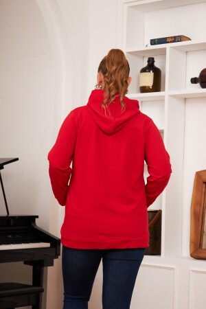 Büyük Beden Taş Baskılı Sweatshirt Kırmızı - 6