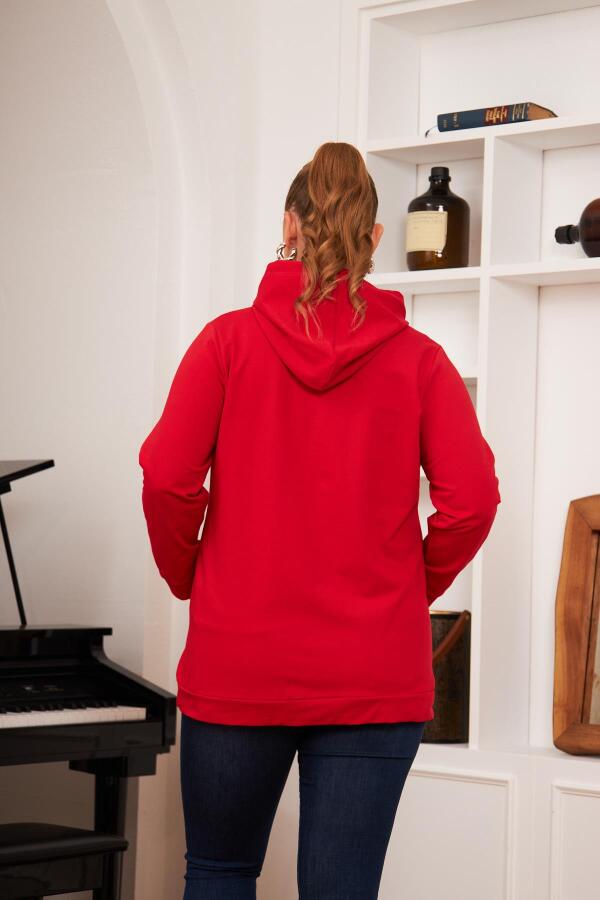 Büyük Beden Taş Baskılı Sweatshirt Kırmızı - 6