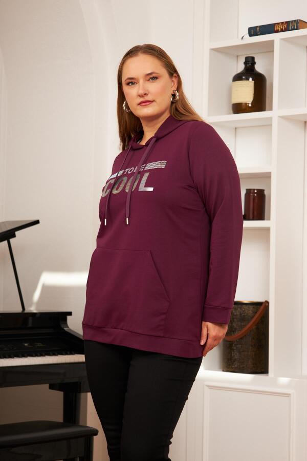 Büyük Beden Taş Baskılı Sweatshirt Koyu Mor - 2