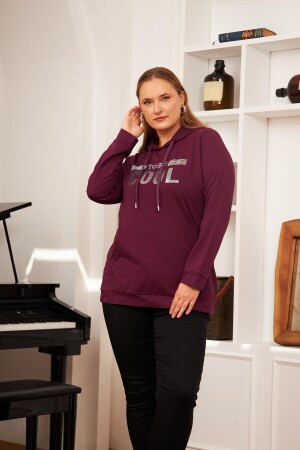 Büyük Beden Taş Baskılı Sweatshirt Koyu Mor - 3