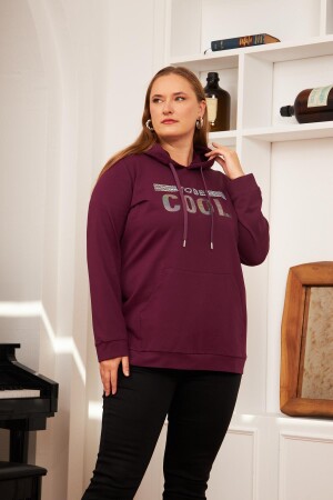 Büyük Beden Taş Baskılı Sweatshirt Koyu Mor - 4