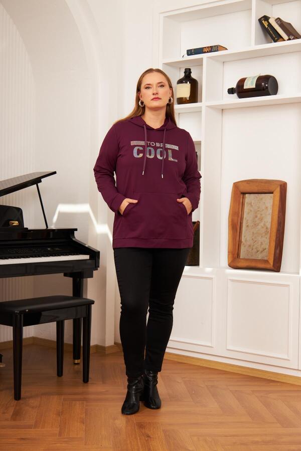 Büyük Beden Taş Baskılı Sweatshirt Koyu Mor - 5