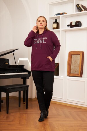 Büyük Beden Taş Baskılı Sweatshirt Koyu Mor - 6