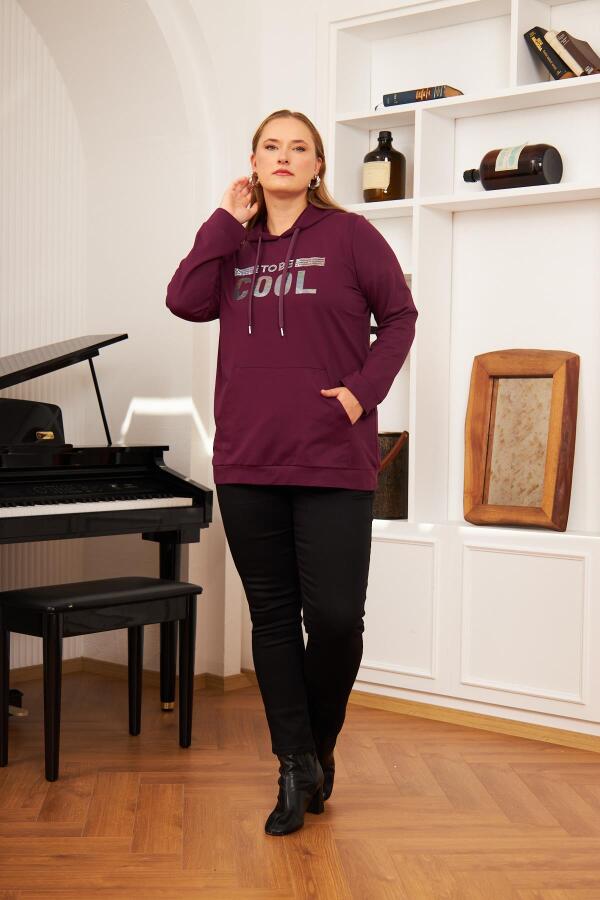 Büyük Beden Taş Baskılı Sweatshirt Koyu Mor - 6