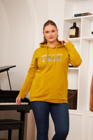 Büyük Beden Taş Baskılı Sweatshirt Koyu Oliv 
