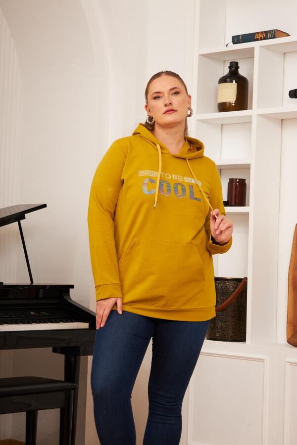 Büyük Beden Taş Baskılı Sweatshirt Koyu Oliv - 2