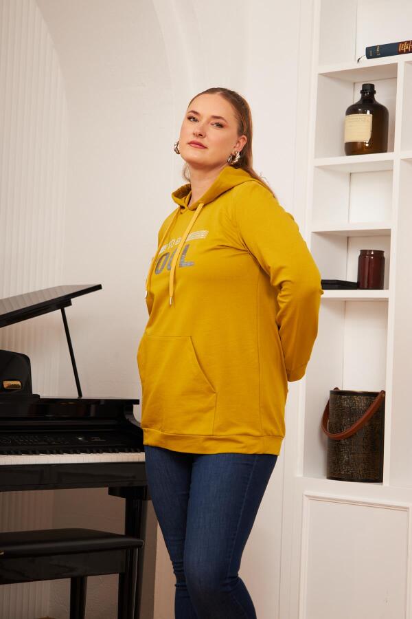 Büyük Beden Taş Baskılı Sweatshirt Koyu Oliv - 3
