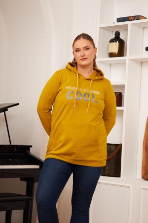 Büyük Beden Taş Baskılı Sweatshirt Koyu Oliv - 4