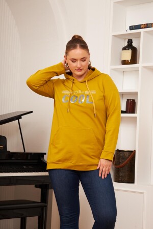 Büyük Beden Taş Baskılı Sweatshirt Koyu Oliv - 5