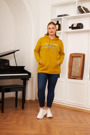 Büyük Beden Taş Baskılı Sweatshirt Koyu Oliv - 6