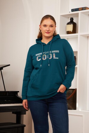 Büyük Beden Taş Baskılı Sweatshirt Koyu Petrol 