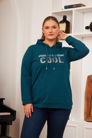 Büyük Beden Taş Baskılı Sweatshirt Koyu Petrol - 3