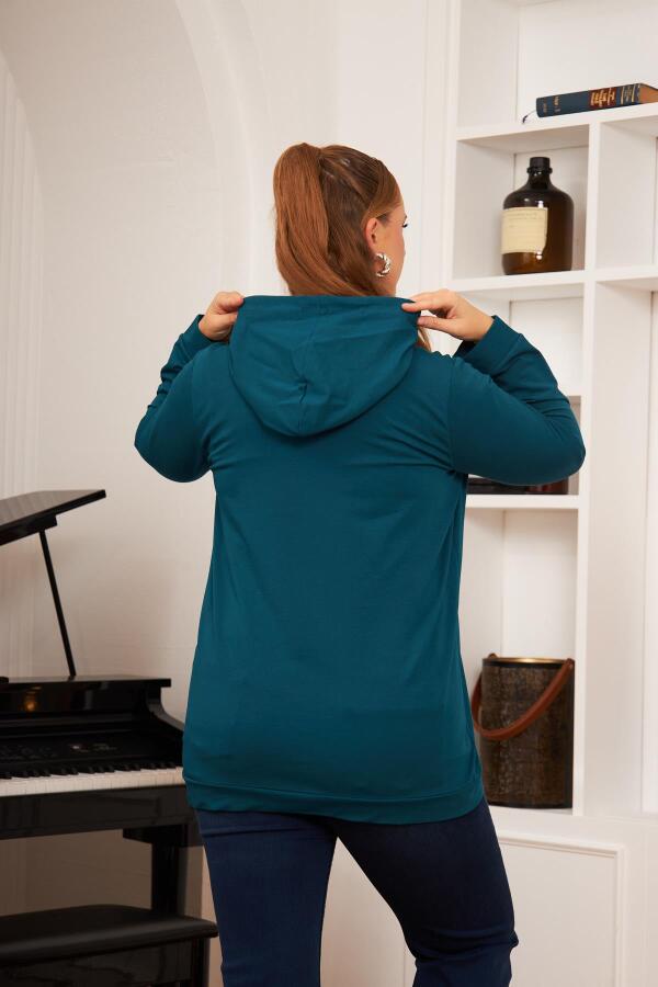 Büyük Beden Taş Baskılı Sweatshirt Koyu Petrol - 7