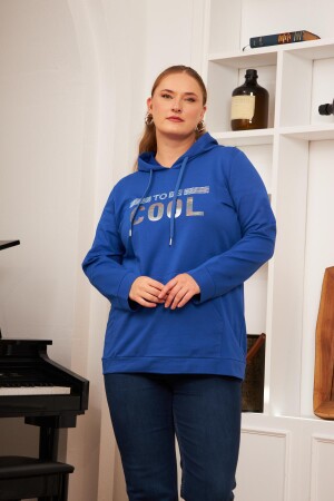 Büyük Beden Taş Baskılı Sweatshirt Koyu Petrol - 2