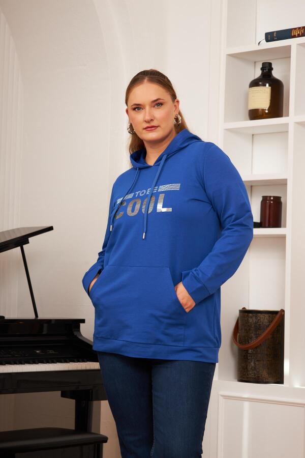 Büyük Beden Taş Baskılı Sweatshirt Koyu Petrol - 3