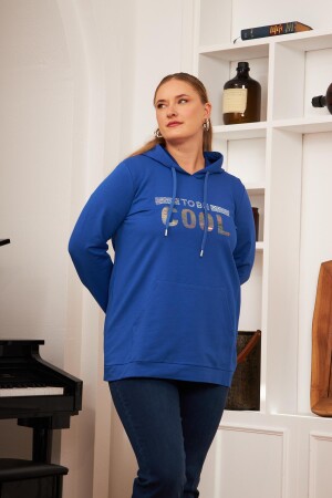 Büyük Beden Taş Baskılı Sweatshirt Koyu Petrol - 4