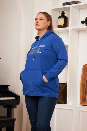 Büyük Beden Taş Baskılı Sweatshirt Koyu Petrol - 5