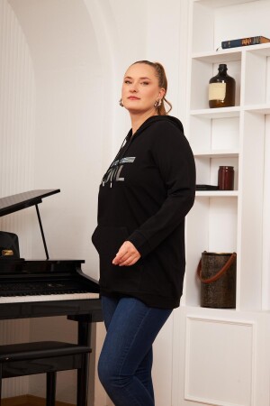 Büyük Beden Taş Baskılı Sweatshirt Koyu Siyah - 2