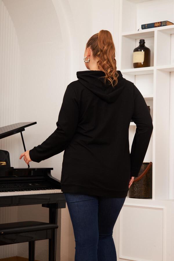 Büyük Beden Taş Baskılı Sweatshirt Koyu Siyah - 7