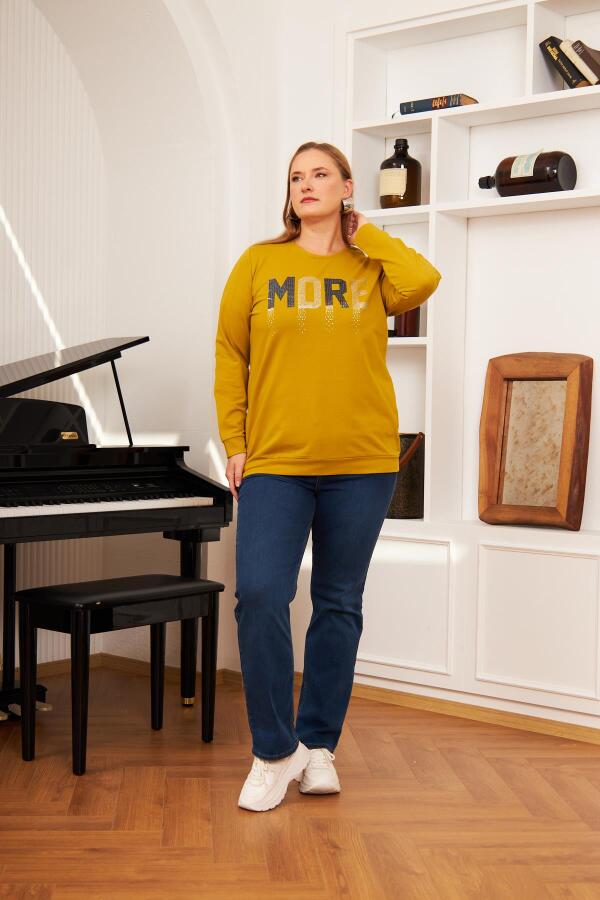 Büyük Beden Taş Baskılı Sweatshirt Oliv - 4