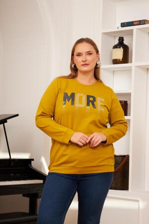 Büyük Beden Taş Baskılı Sweatshirt Oliv - RMG