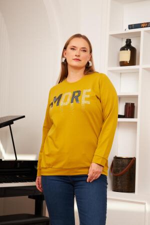 Büyük Beden Taş Baskılı Sweatshirt Oliv - RMG (1)