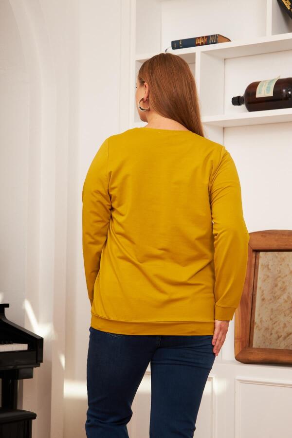 Büyük Beden Taş Baskılı Sweatshirt Oliv - 5