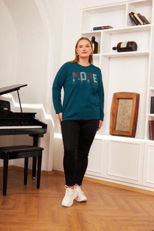 Büyük Beden Taş Baskılı Sweatshirt Petrol - 5