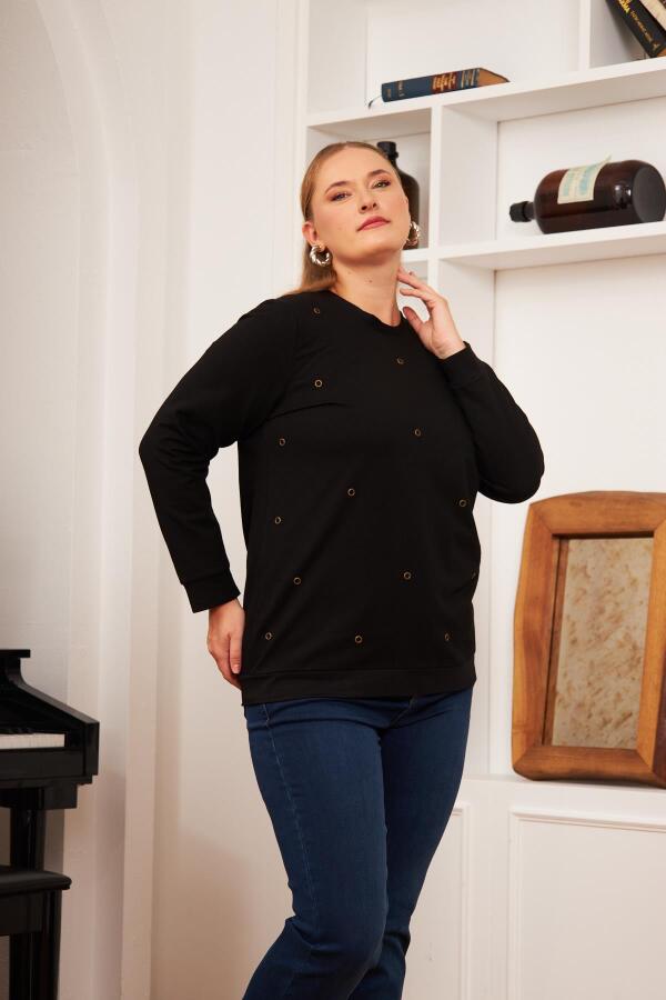 Büyük Beden Taş Baskılı Sweatshirt Siyah - 2