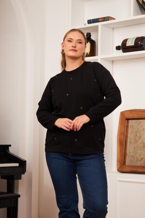 Büyük Beden Taş Baskılı Sweatshirt Siyah - 5