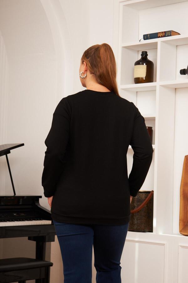 Büyük Beden Taş Baskılı Sweatshirt Siyah - 7