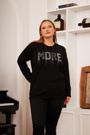 Büyük Beden Taş Baskılı Sweatshirt Siyah - 1