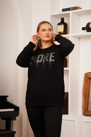 Büyük Beden Taş Baskılı Sweatshirt Siyah - 3