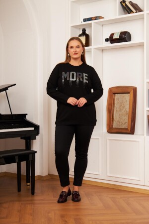Büyük Beden Taş Baskılı Sweatshirt Siyah - 5