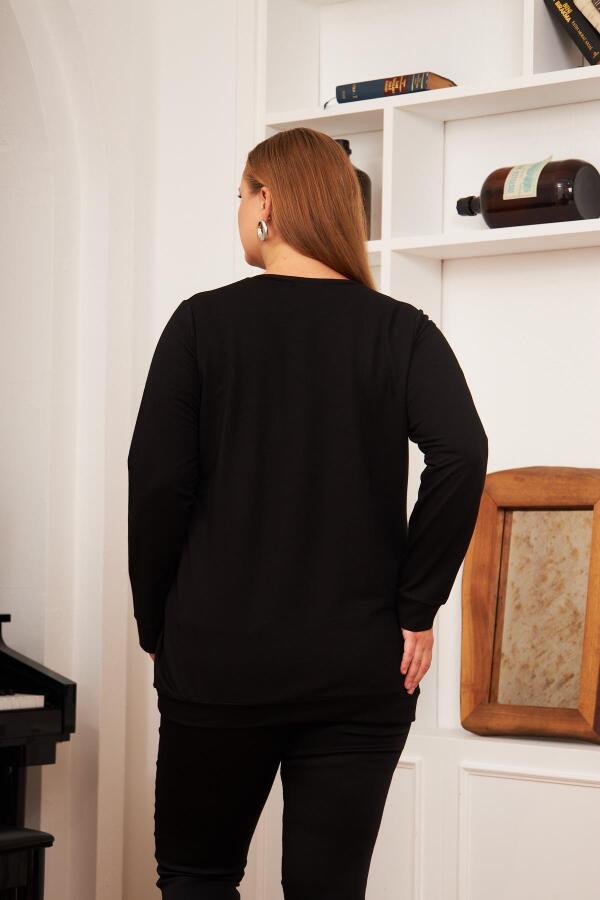 Büyük Beden Taş Baskılı Sweatshirt Siyah - 7
