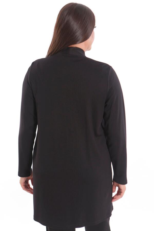 Büyük Beden Taş Baskılı Uzun Siyah Hırka - 9